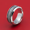 Cobalt Chrome Ring with Dinosaur Bone and Meteorite Inlays Custom Made Band