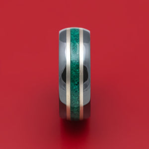 Black Zirconium Ring with Silver and Malachite Inlays Custom Made Band