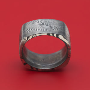 Square Shape Tightweave Damascus Steel Ring Custom Made Band
