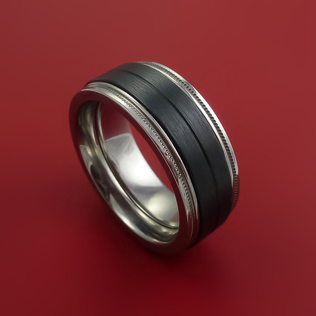 Titanium Ring with Black Zirconium and Groove Inlays Custom Made Band