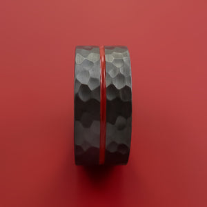 Wide Hammered Black Zirconium Ring with Cerakote Inlay Custom Made Band