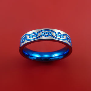 Titanium Ring with Infinity Heart Milled Celtic Design and Anodized Inlays and Interior Anodized Sleeve Custom Made Band