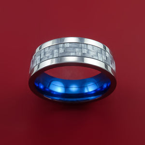 Titanium Ring with Silver Carbon Fiber Inlay and Interior Anodized Sleeve Custom Made Band