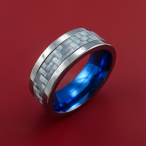 Titanium Ring with Silver Carbon Fiber Inlay and Interior Anodized Sleeve Custom Made Band