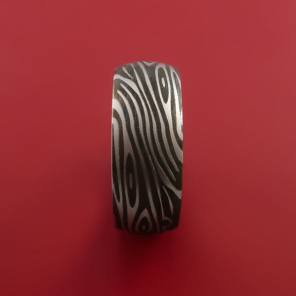 Cobalt Chrome Ring with Damascus LaserEtched Pattern Inlay Custom Made