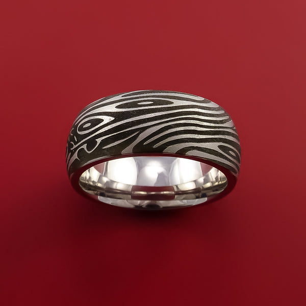 Cobalt Chrome Ring with Damascus LaserEtched Pattern Inlay Custom Made