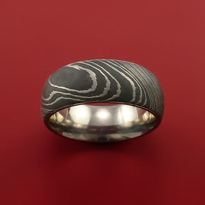 Damascus Steel Ring with Interior Titanium Sleeve Custom Made Band
