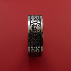 Titanium Ring with Claddagh Etched Celtic Design Inlay Custom Made Band