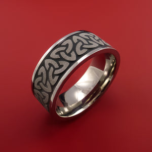 Titanium Ring with Trinity Milled Celtic Design and Cerakote Inlays Custom Made Band