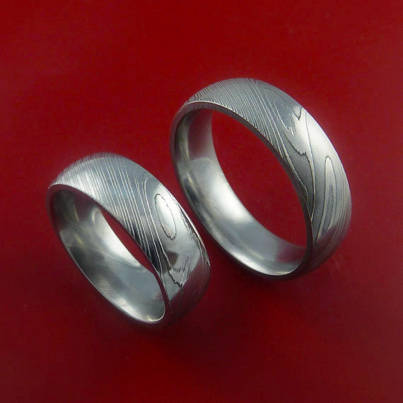 Matching Damascus Steel Ring Set Wedding Bands Genuine Craftsmanship