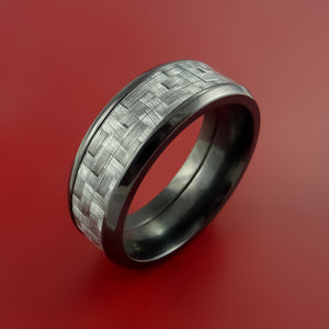 Black Zirconium Ring with Silver Carbon Fiber Inlay Custom Made Band
