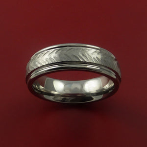 Titanium Feather Carved Band Custom Rings Made to Any Sizing and Finish 3-22