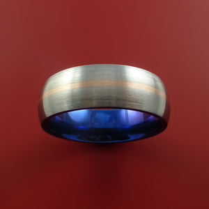 Titanium Ring with 14k Rose Gold Inlay and Interior Anodized Sleeve Custom Made Band