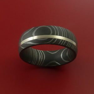 Damascus Steel Ring with  Inlay Custom Made Band