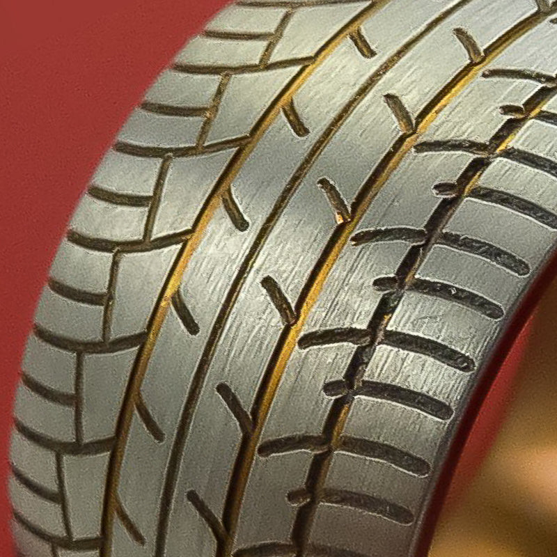 Titanium Carved Tire Tread Design Men's Wedding Band