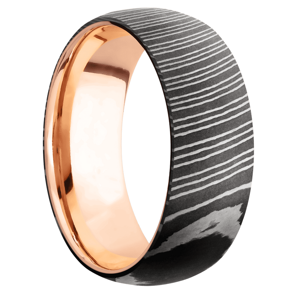 Damascus + Acid Finish + 14K Rose Gold