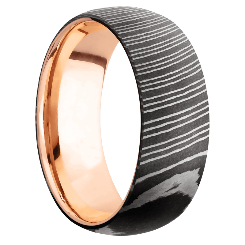 Damascus + Acid Finish + 14K Rose Gold