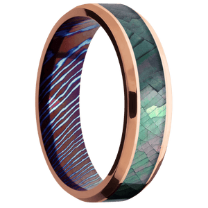 14K Rose Gold + Polish , Polish Finish + Titanium Damascus