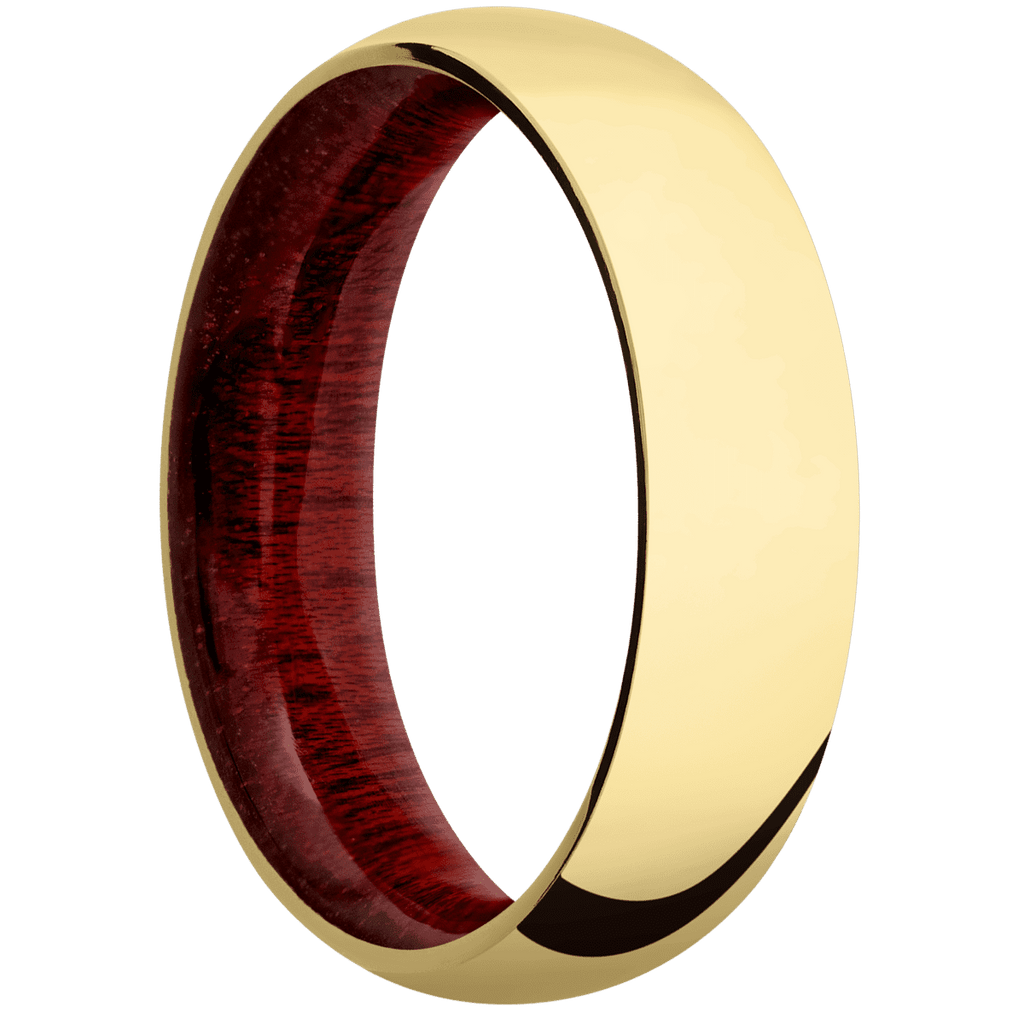 14K Yellow Gold + Polish Finish + Blood Wood