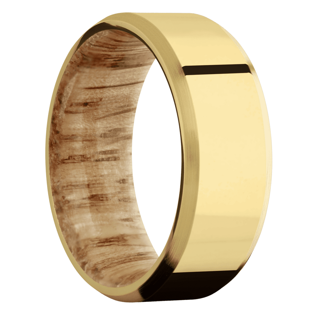 14K Yellow Gold + Polish , Satin Finish + Natural Oak