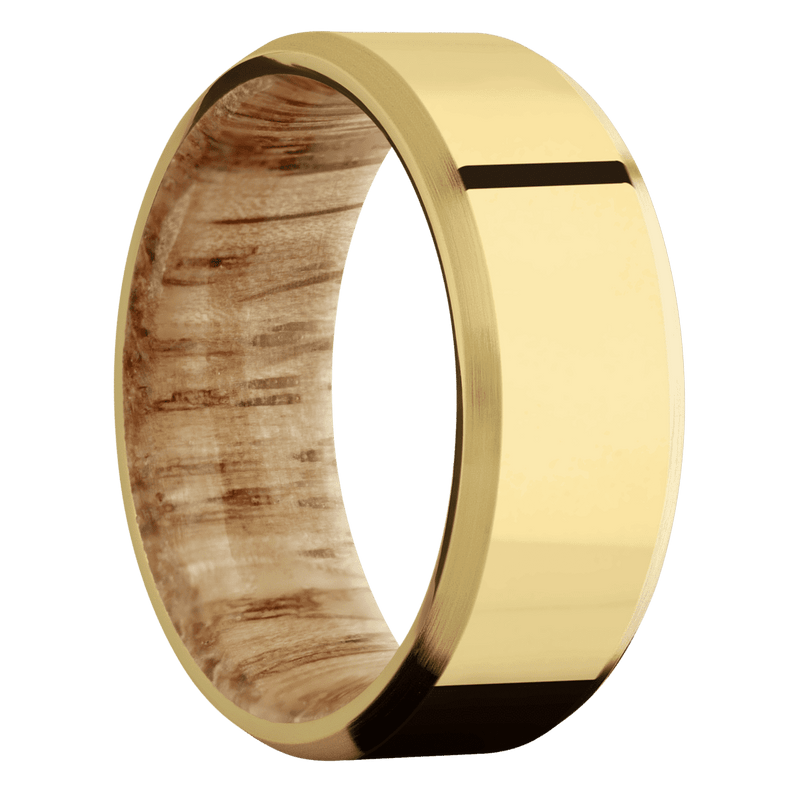 14K Yellow Gold + Polish , Satin Finish + Natural Oak