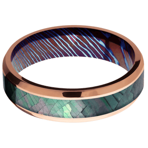 14K Rose Gold + Polish , Polish Finish + Titanium Damascus