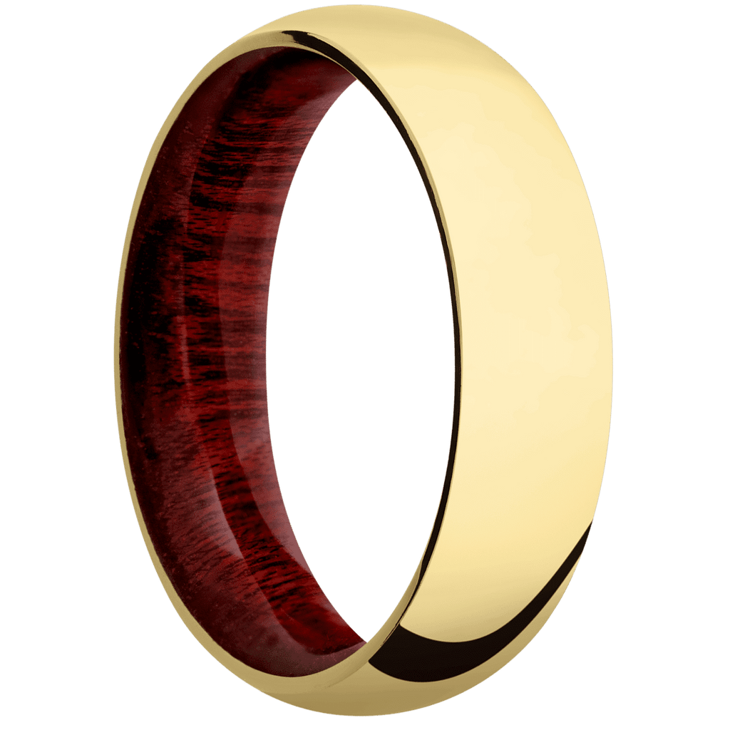 14K Yellow Gold + Polish Finish + Blood Wood
