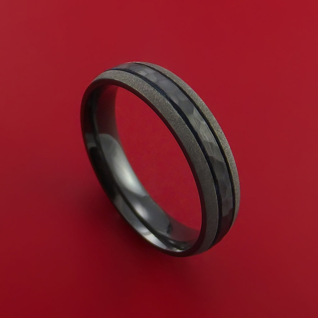 Hammered Black Zirconium Ring with Groove Inlay Custom Made Band