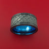 Wide Hammered Black Zirconium Ring with Damascus Steel Inlay and Interior Anodized Sleeve Custom Made Band