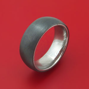Black Zirconium Ring with Damascus Steel Sleeve