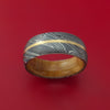 Kuro Damascus Steel Ring with 14k Yellow Gold Inlay and Interior Hardwood Sleeve Custom Made Band
