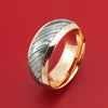 14K Gold Ring with Kuro Damascus Steel Inlay Custom Made Band