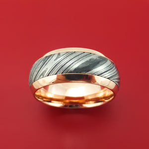 14K Gold Ring with Kuro Damascus Steel Inlay Custom Made Band