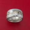 Wide Kuro Damascus Steel Ring with 14k White Gold Mokume Shakudo Inlay Custom Made Band
