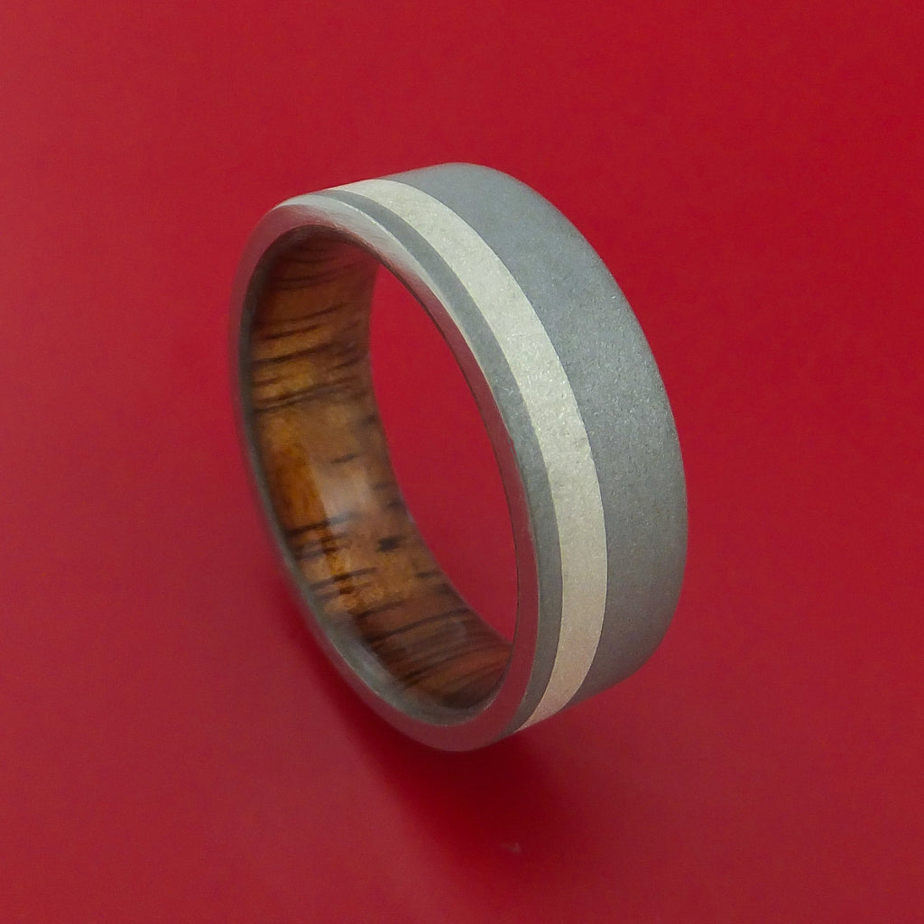 Titanium Ring with Sterling Silver Inlay and Interior Hardwood Sleeve Custom Made Band