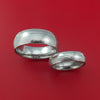 Matching Damascus Steel Heart Carved Ring Set with PLATINUM Inlays Wedding Bands Genuine Craftsmanship