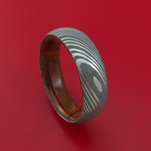 Damascus Steel Ring with Interior Hardwood Sleeve Custom Made Band