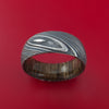 Kuro Damascus Steel Ring with Interior Hardwood Sleeve Custom Made Band