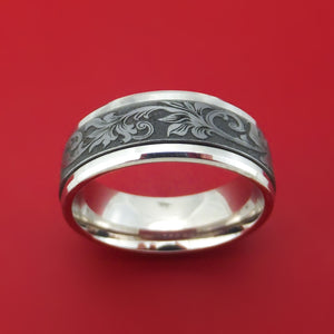 14K White Gold and Floral Design Tantalum Ring by Ammara Stone