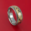 Damascus Steel Ring with 18K Yellow Gold Shakudo Mokume Custom Made Band