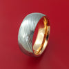 Damascus Steel Ring with Interior 18k Rose Gold Sleeve Custom Made Band