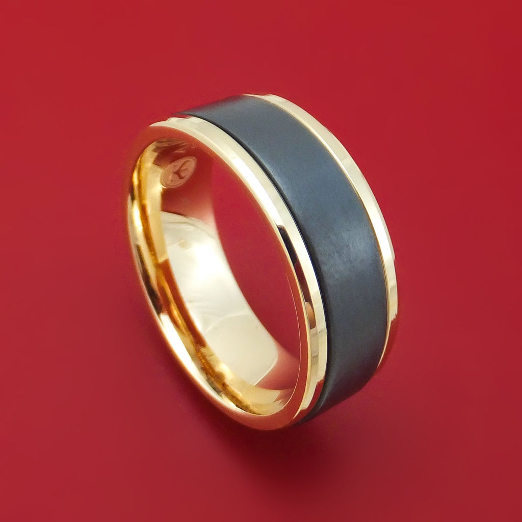 14K Yellow Gold and Black Titanium Ring by Ammara Stone