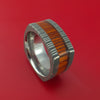 Wide Damascus Steel Ring with Hardwood Inlay Custom Made Band