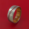 Titanium Ring with Baseball Stitching and Cerakote Inlays and Interior Hardwood Sleeve Custom Made Band