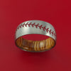 Titanium Ring with Baseball Stitching and Cerakote Inlays and Interior Hardwood Sleeve Custom Made Band
