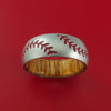 Cobalt Chrome Ring with Baseball Dual Stitching and Cerakote Inlays and Interior Hardwood Sleeve Custom Made Band