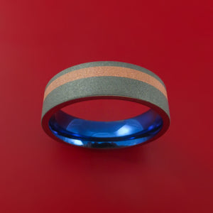 Titanium Anodized Ring with Copper Inlay Wedding Band Any Size Sandblast Finish
