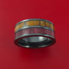 Wood Ring and BLACK ZIRCONIUM Ring inlaid with Purple Heart Wood and Zebra Wood Custom Made to Any Size