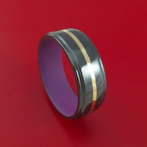Black Zirconium Ring with 14k Yellow Gold Inlay and Interior Cerakote Sleeve Custom Made Band