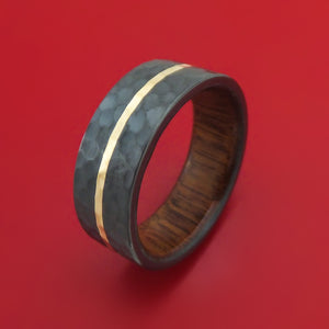 Black Zirconium Ring with 14K Gold and Wood Sleeve Custom Made Band